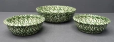 Gerald E. Henn 3pc Green Spongeware Stoneware Bowls Roseville Ohio 2~6.5"/1~9.5"