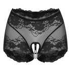 Women Sexy Sheer Lace Open Crotch Panties Sheer Mesh Faux Pearl Briefs Underwear