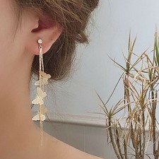 Fashion Butterfly Crystal Rhinestone Long Tassel Drop Dangle Earrings Jewelry