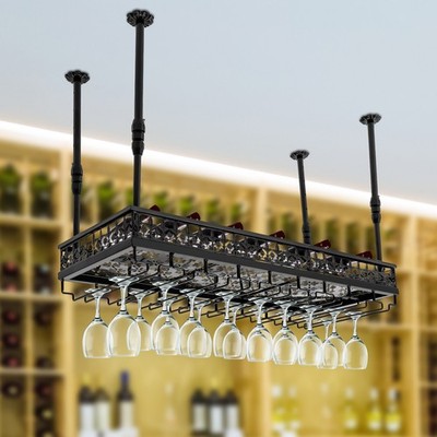 Ceiling Wine Glass Rack 35'' x 13'' Hanging Wine Glass Rack Adjustable Bar