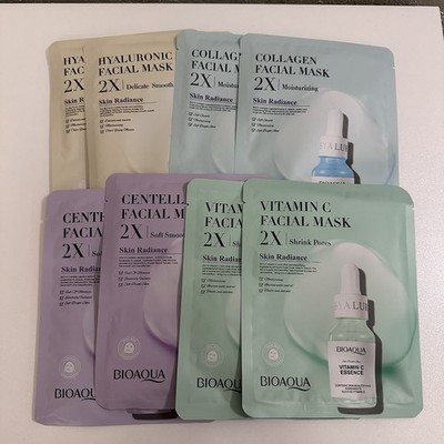 BIOAQUA Facial Sheet Mask Bundle 8pc Collagen Hyaluronic Collagen Vit C Centella
