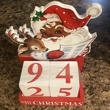 Retro Holiday Christmas Countdown Calendar w BLACK SANTA CLAUS Reindeer MCM NEW 