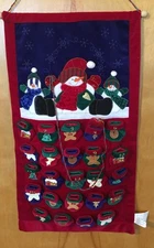 Christmas Wall Hanging Advent Calendar 28 x 16 Snowman & Velvet Stocking Pockets