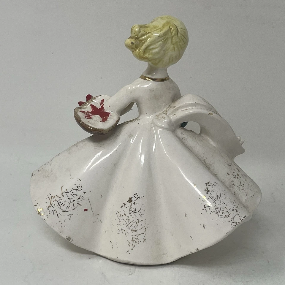 Estatuilla vintage Lefton diciembre cumpleaños niña pelo rubio Navidad 4" #1853 Foto 3 de 4