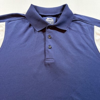 Slazenger Golf Polo Shirt Mens Large Navy Blue White Colorblock Performance Top