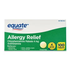 Equate Allergy Relief Medicine, Chlorpheniramine Tablets, 100 Count