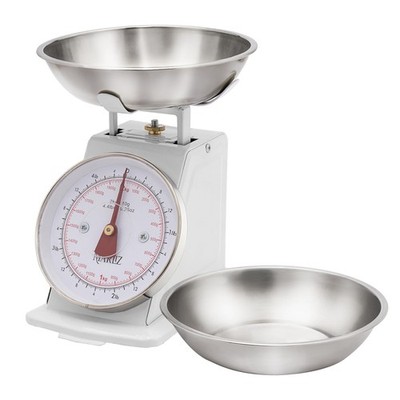 Small Retro Kitchen Scale 4.4Lb/2Kg with 2 Bowls White | Mechanical Dial Scal...