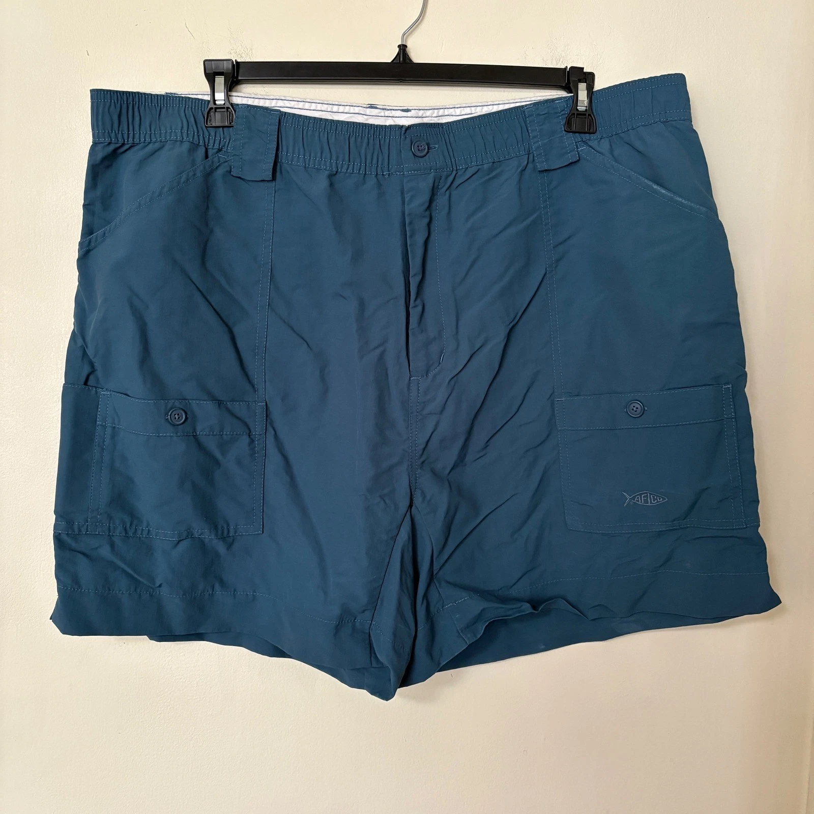 AFTCO Mens 46 Bluewater M01 Fishing Shorts Blue Nylon Cargo Utility Performance
