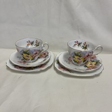 2 x Vintage Royal Standard Bone China Trios Azalea - pristine condition 