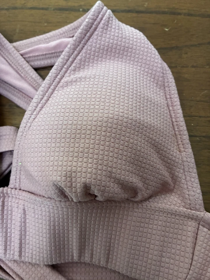 Xhilaration Women's Solid Pink Textured Cross Strap Padded Triangle Bikini Top S - Image 2 of 4