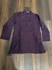 Indian Kurta Shirt Mens Size 38 Long Sleeve Striped Festival Traditional