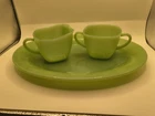 VINTAGE JADITE SQUARE SUGAR & CREAMER SET with PLATTER!! READ**