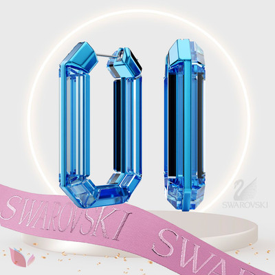 Swarovski Lucent hoop earrings Statement, Octagon shape, Blue. RRP £280