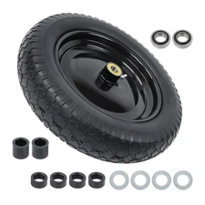 Black Hub Cross Tread 14.5"×4.00-8 Wheelbarrow Solid Tire and Wheel w/1" Axle 3"