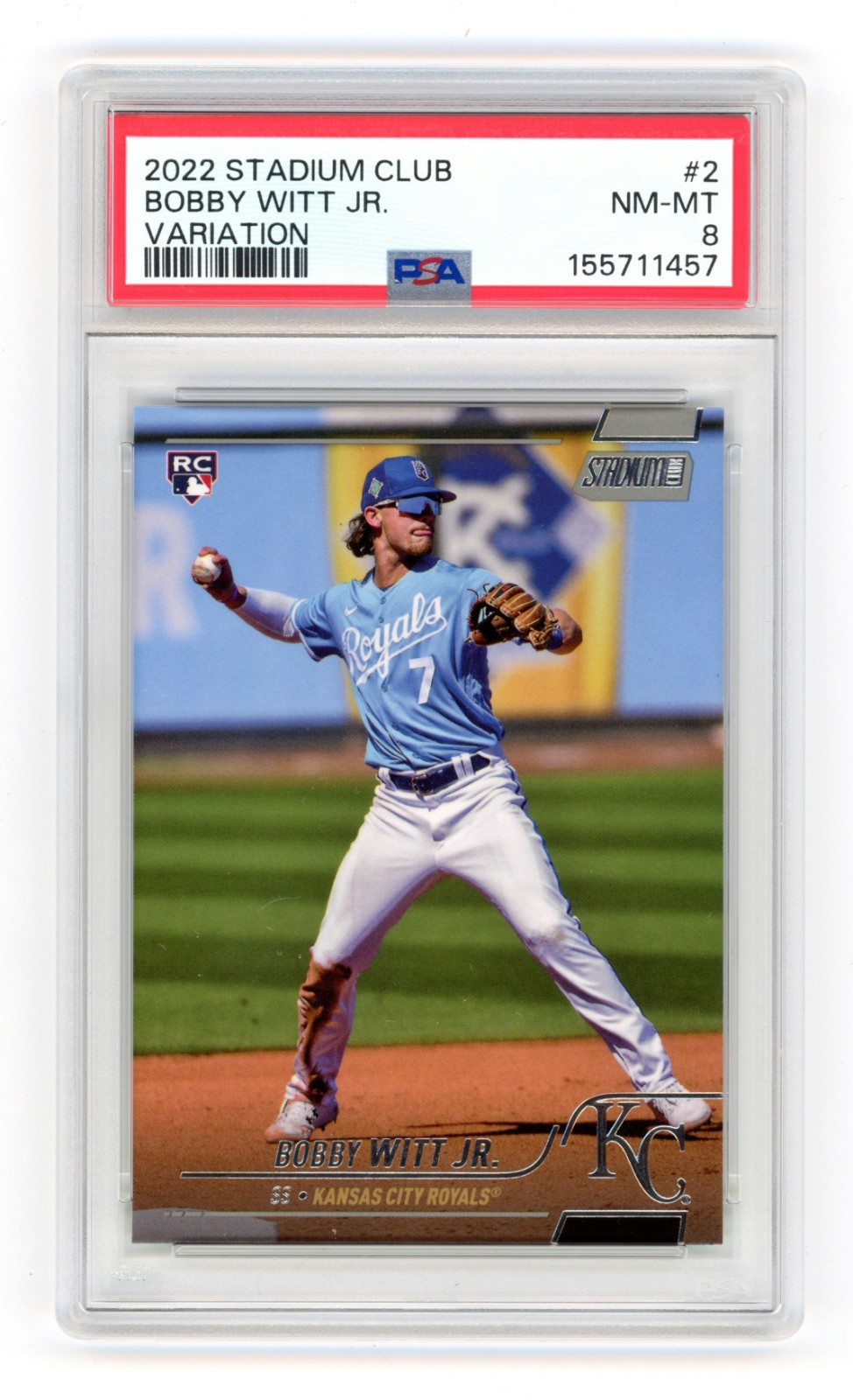 Bobby Witt Jr. 2022 Topps Stadium Club IMAGE VARIATION SSP PSA 8 RC ROOKIE #2 view 2
