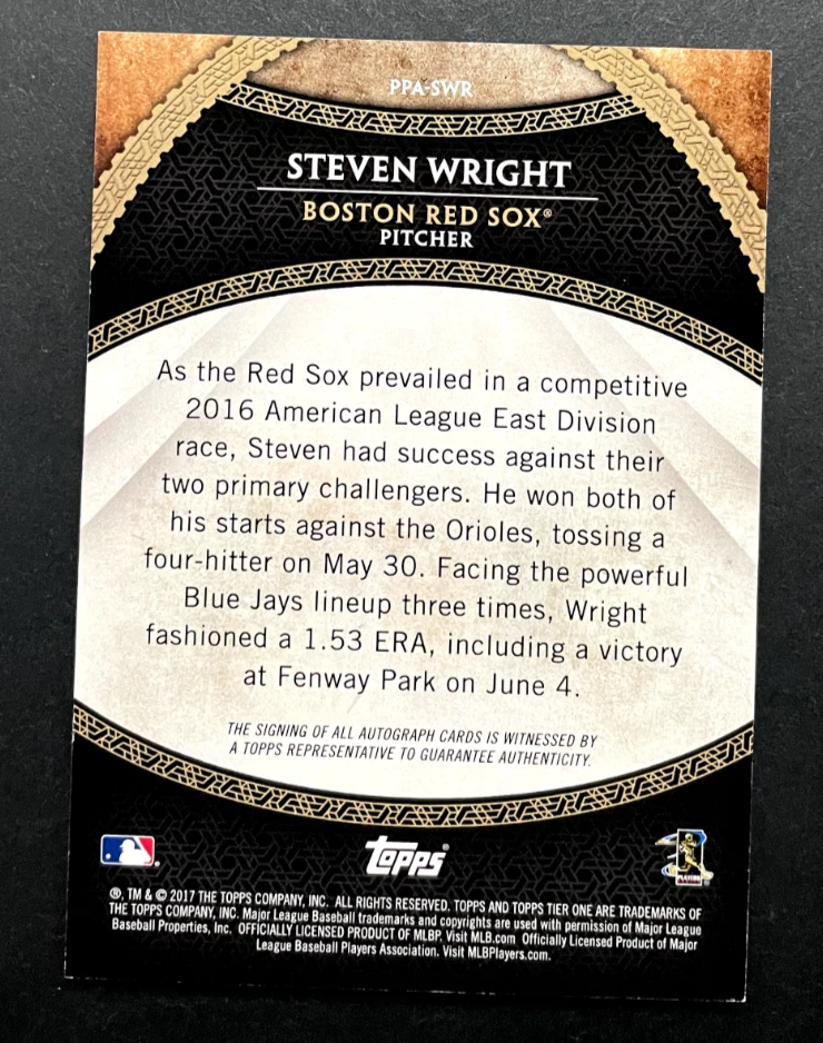 2017 Topps Tier One - Steven Wright #PPA-SWR Boston Red Sox - AUTO /300 - Image 2 of 2