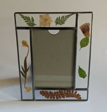 Vtg Frame Glass Pressed Dried Flowers Photo Picture Easel Cottage Prairie Boho