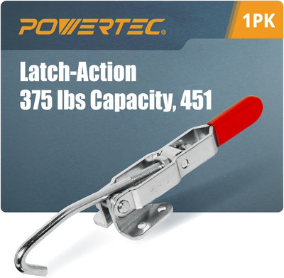 POWERTEC J Hook Toggle Clamp 451 w/ Hook Type Draw Latch Pull Action, 375 lb 2PK