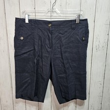 J. JILL Linen Stretch Women's Navy Blue Shorts 10" Inseam Pockets Size 10
