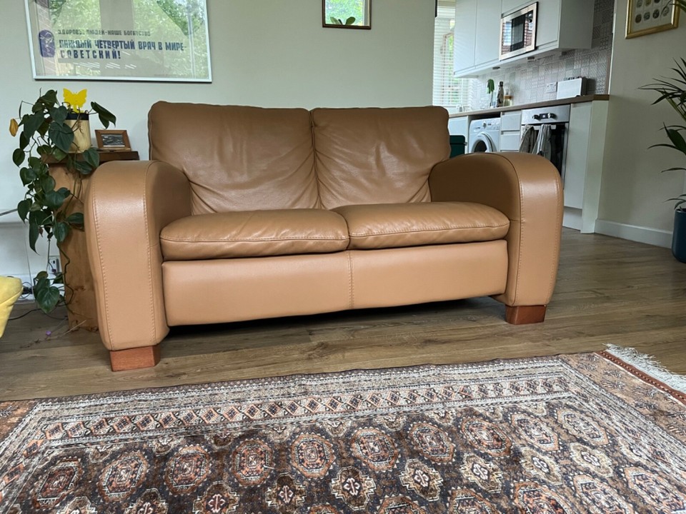 Calia Italian tan leather 2 seater sofa used eBay