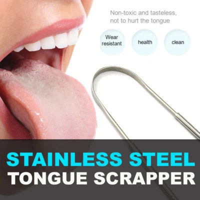 GLAMZA STAINLESS STEEL TONGUE CLEANER SCRAPER DENTAL CARE BAD BREATH HYGIENE ORAL MOUTH