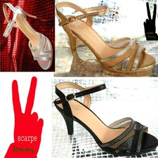 SANDALI DONNA  TACCO  classici eleganti cerimoniali 35 36 37 38 39 40 nero oro V