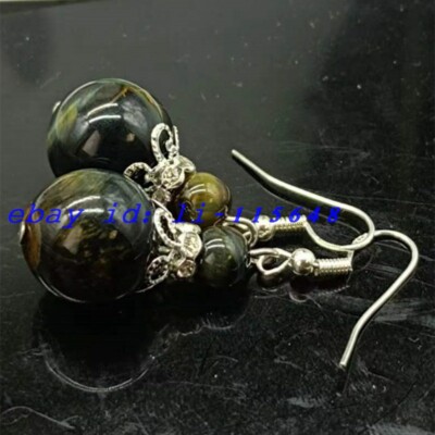 Beautiful 6/10mm Blue Yellow Tiger's Eye Round Gemstone Bead Earrings Gift Women