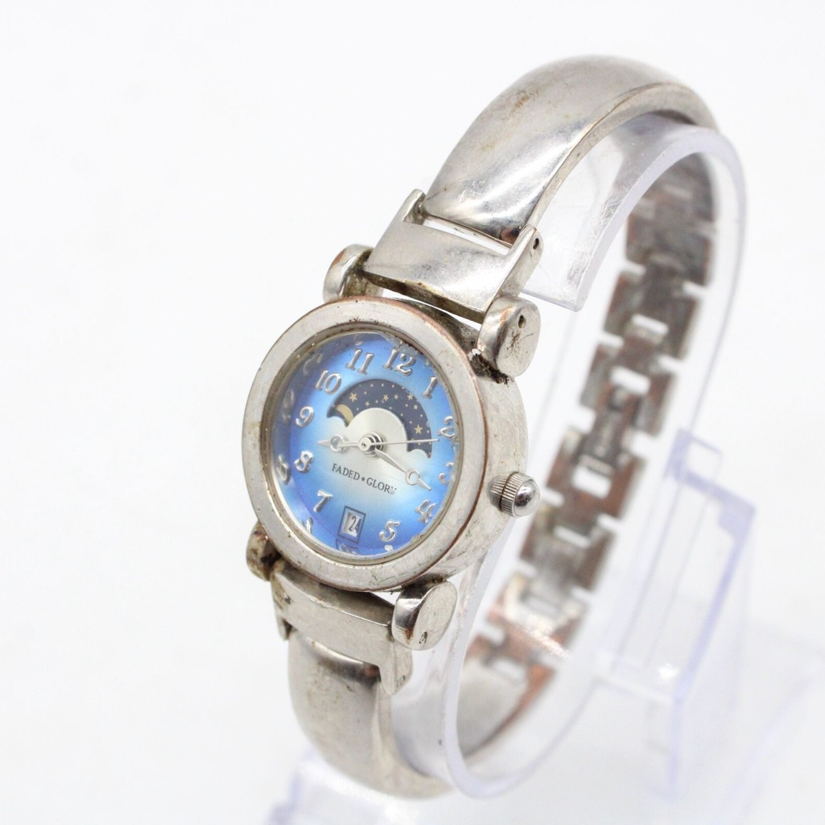 Vintage Faded Glory Moonphase Watch Womens Silver Tone Steel  display picture 3