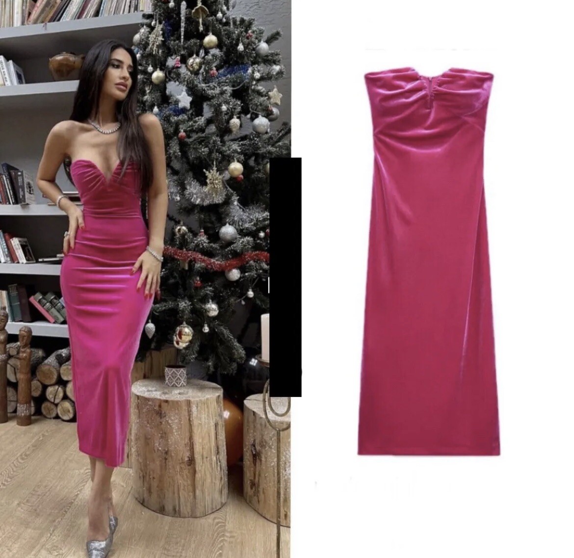 knee length dresses for ladies ZARA Women's Velvet Pink Sleeveless Back Zipper Sweetheart Neck Midi Dress  Sz S
