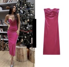 ZARA Women PINK Midi Velvet Dress MEDIUM Suit UK 10-12 New