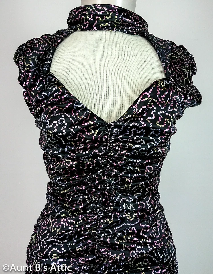 Vestido Acanalado Estampado Princesa Discoteca Años 70-80 Negro/Multi Poli Metálico  Foto 4 de 4