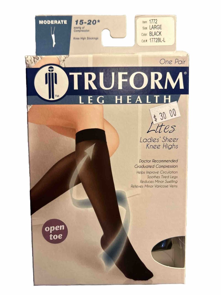 Truform Women's Stockings Knee High Sheer Open Toe: 15-20 mmHg L BLACK