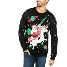 Tipsy Elves Men  s Ugly Christmas Sweater Santa Riding Unicorn sz XL Long Sleeve