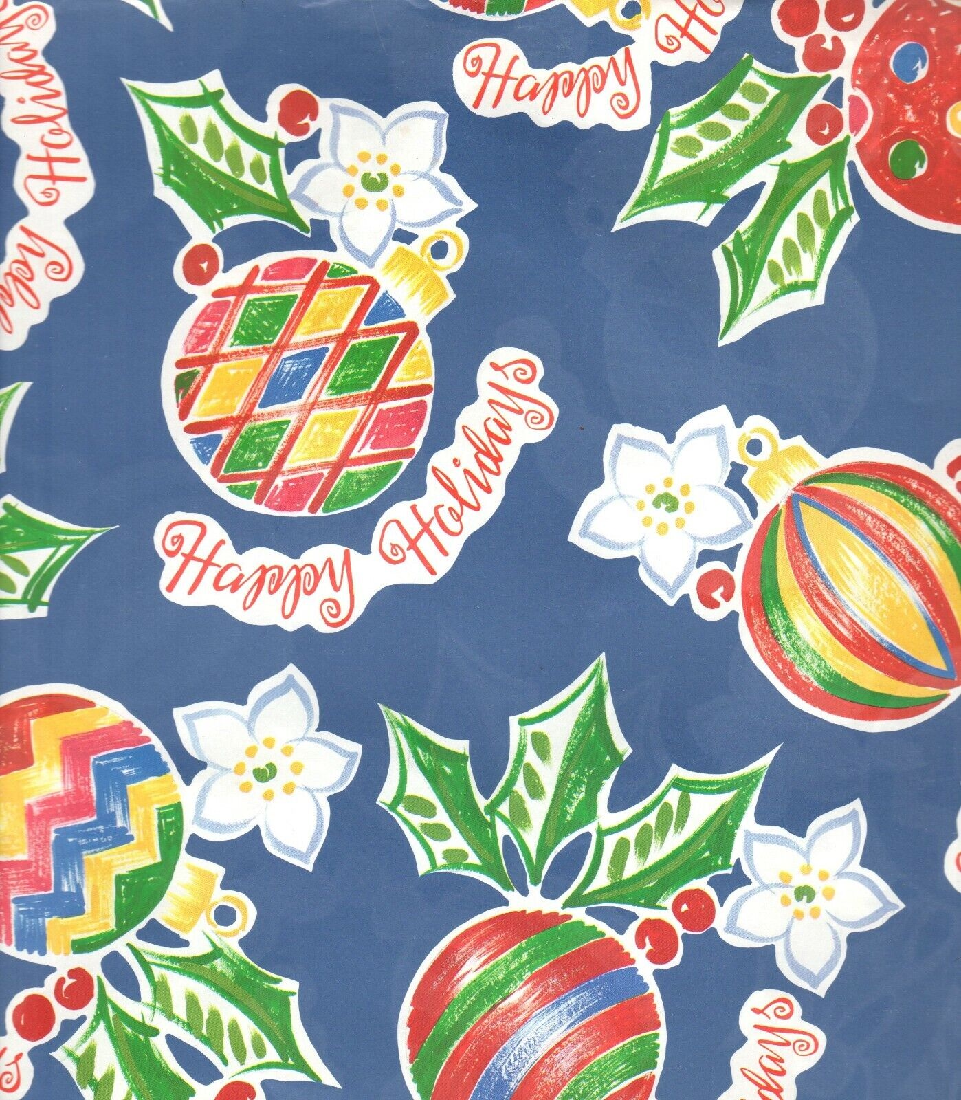 Avon Festive Holiday Gift Wrap Christmas Wrapping Paper Blue White Flowers Holly