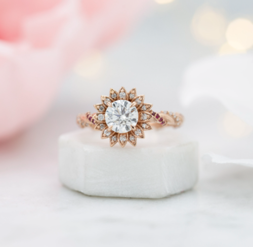 2Ct Simulated Diamond 14K Yellow Gold Plated  Silver Engagement Flower Halo Ring