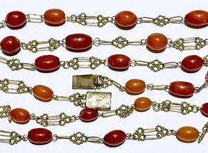 14k 45.5" Opera Victorian Cannetille EGG YOLK BUTTER SCOTCH amber necklace