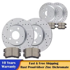 Front Rear Drilled Rotors Disc and Brake Pads Kits for Honda Odyssey 2005-2010