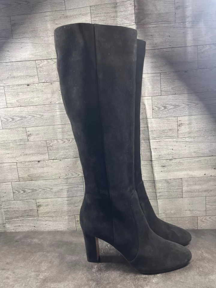 Gianvito Rossi Botas hasta la rodilla Mujer 9.5M Zapatos Negro Gamuza Tacón bloque Comodidad Foto 3 de 4