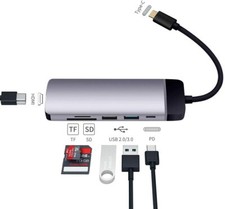 USB C Hub 4k Adapter 6 in 1 USB C PD, HDMI, USB 3.0 Ports, SD/TF Card Reader