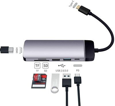 6 en 1 LED de tipo C Hub USB TF compatible con HDMI-3.0 Hub Otg 4K de 60 hz lector de tarjetas 
