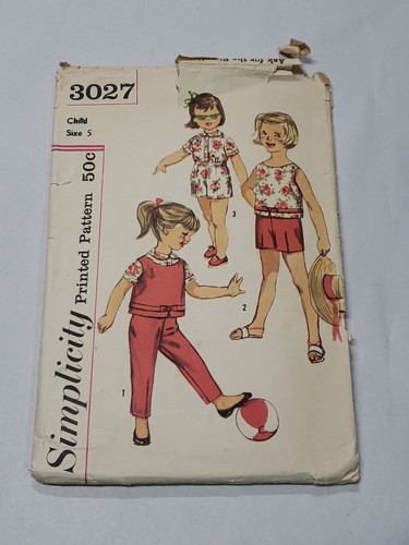 Simplicity Vtg Sewing Pattern #3027 Child's Top, Blouse & Pants, Sz 5. -CUT-