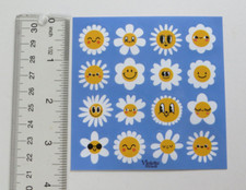 Violette Stickers - HAPPY BLUE DAISY SMILEY - 4x4 Square of NEW Stickers K308