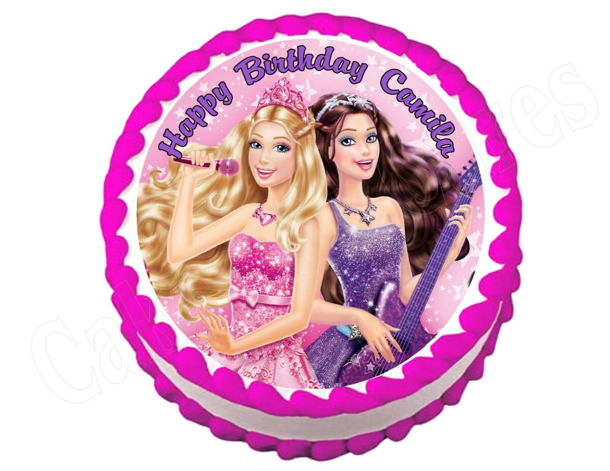 Barbie Princess and the Popstar round edible party cake topper