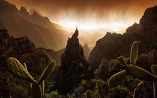Landscape nature mountains sunset mist spain shrubs rock Custom Gaming Mat Desk