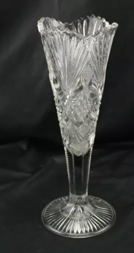 EAPG Tall Vase Zipper Cut Bottom Shell Indiana Tumbler and Goblet Greentown #75