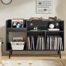 Record Player Stand with Charging Station & USB Ports, Turntable Stand Table