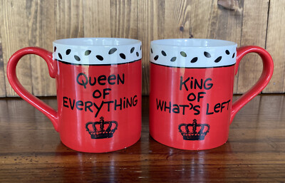 Queen Of Everything / King Of What s Left Red Mug Set For Couples 12 Oz