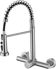 Wall Mount Kitchen Faucet with Pull Out Sprayer, 8 Inch Center Commercial Kitche