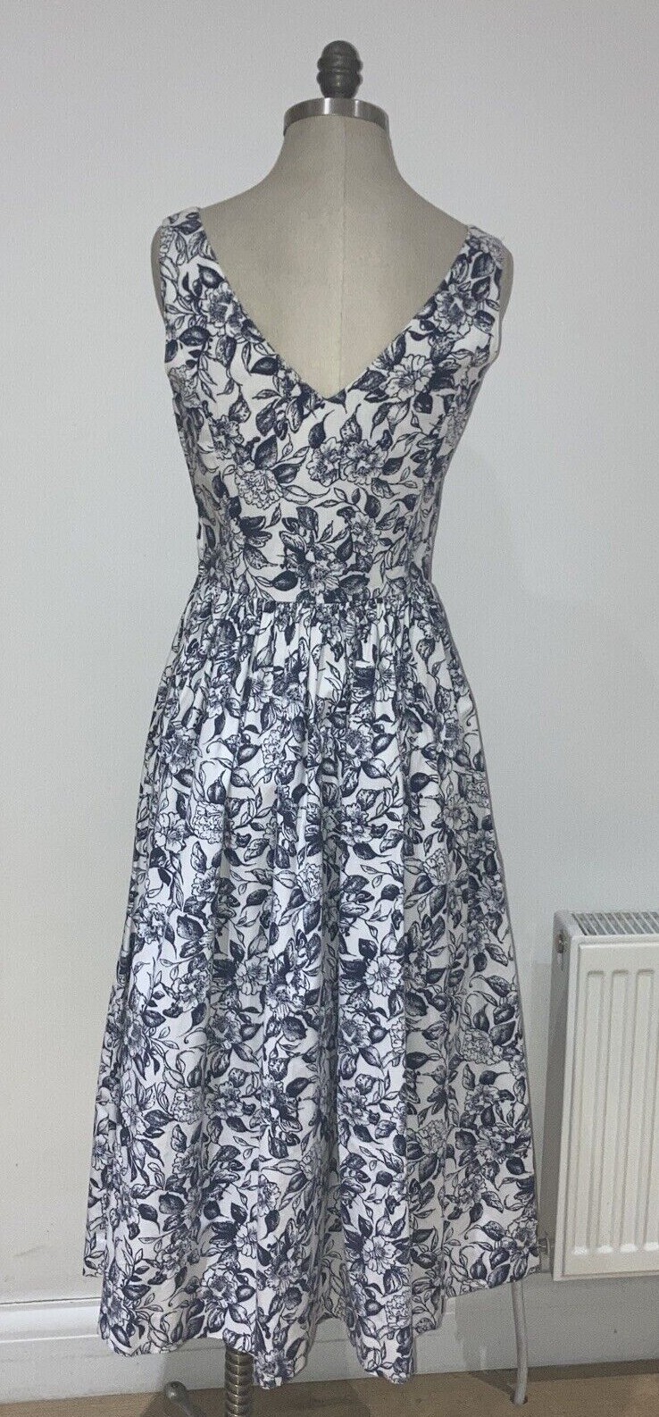Laura Ashley 1980s Ink Blue/WhiteFloral Dress & Jacket, 17.5" armpit to armpit  10