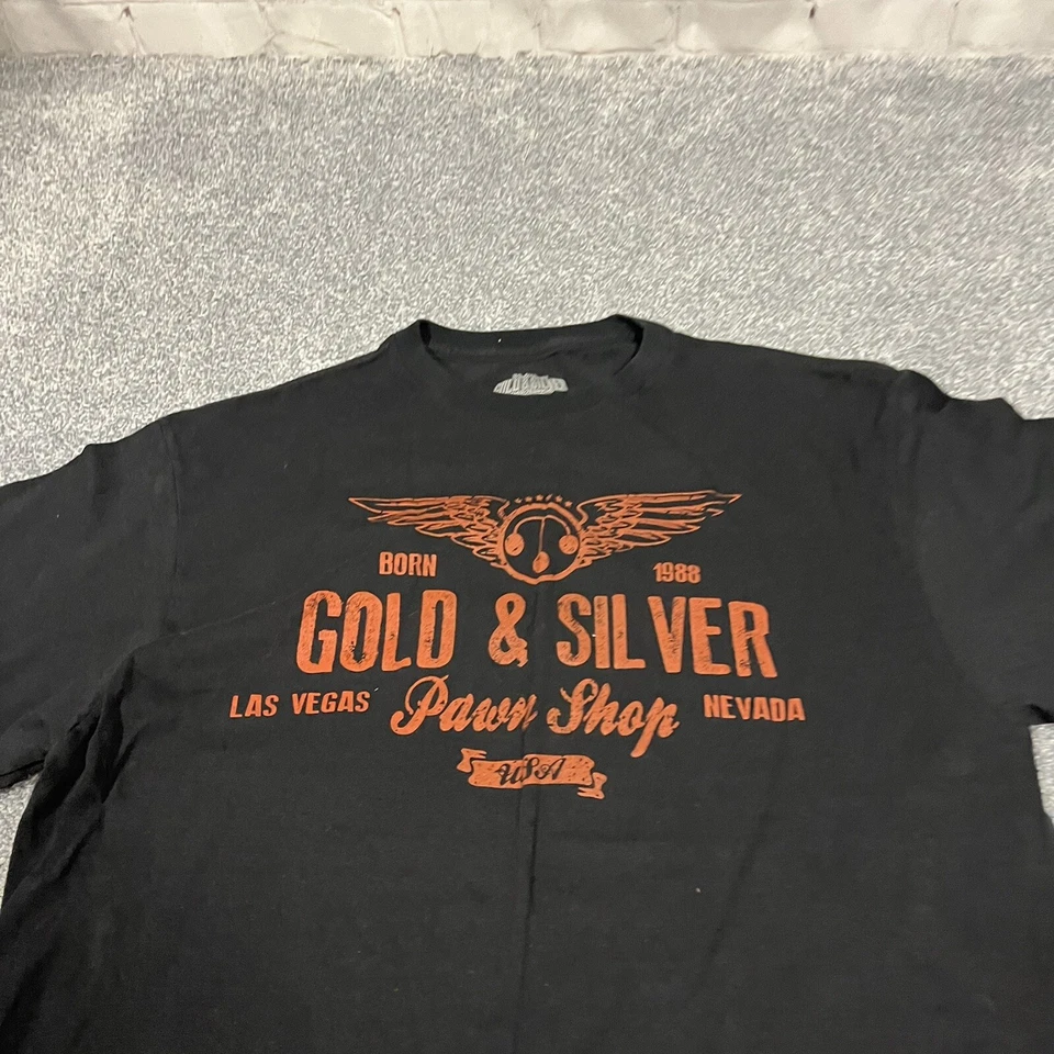Camiseta negra de manga corta dorada y plateada Pawn Shop Las Vegas para hombre talla L Foto 2 de 4